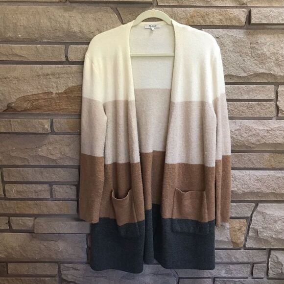 Madewell KENT COLORBLOCK CARDIGAN IN ANTIQUE CREAM Tan Medium Alpaca Wool - Picture 2 of 14